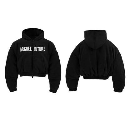 Metallic Text Print Hooded Jacket-ArguE CulturE