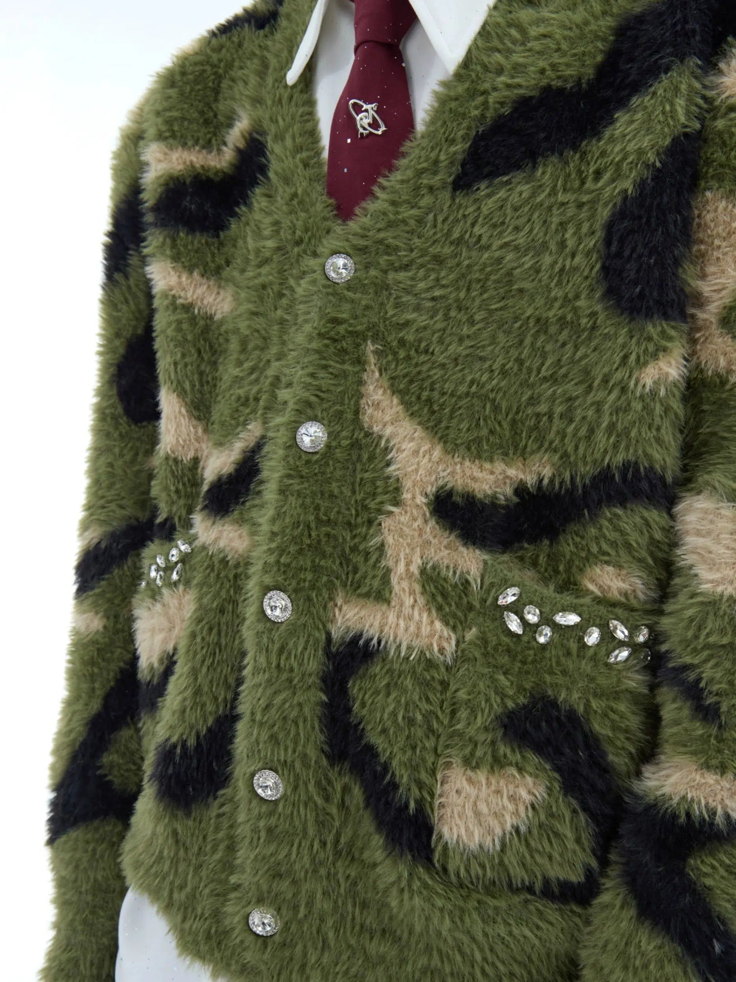 Faux Mink Camouflage Cardigan with Buttons-ArguE CulturE