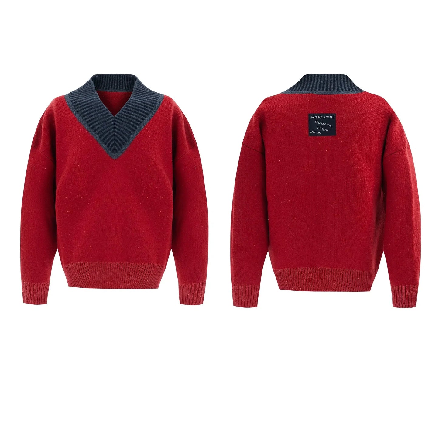 V-Neck Knitted Sweater with Contrast Trim-ArguE CulturE