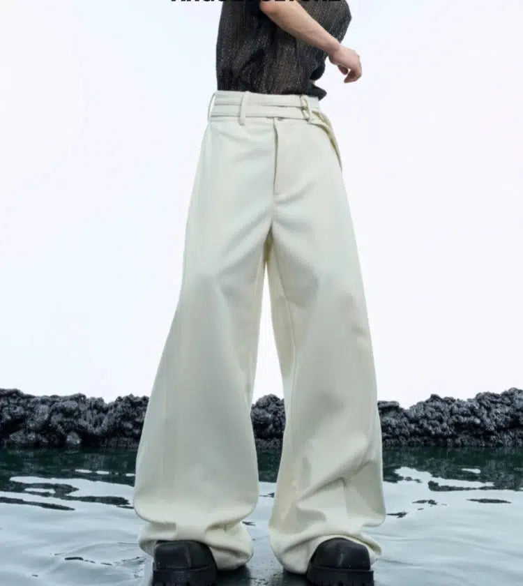 Wide-Leg Woolen Double Belt Pants-ArguE CulturE