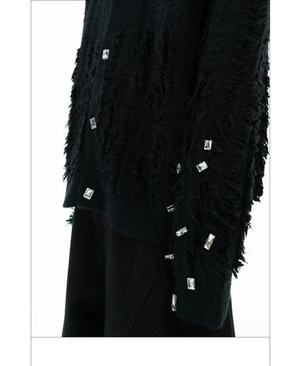 Rhinestone Embellished Loose Knit Sweater-ArguE CulturE