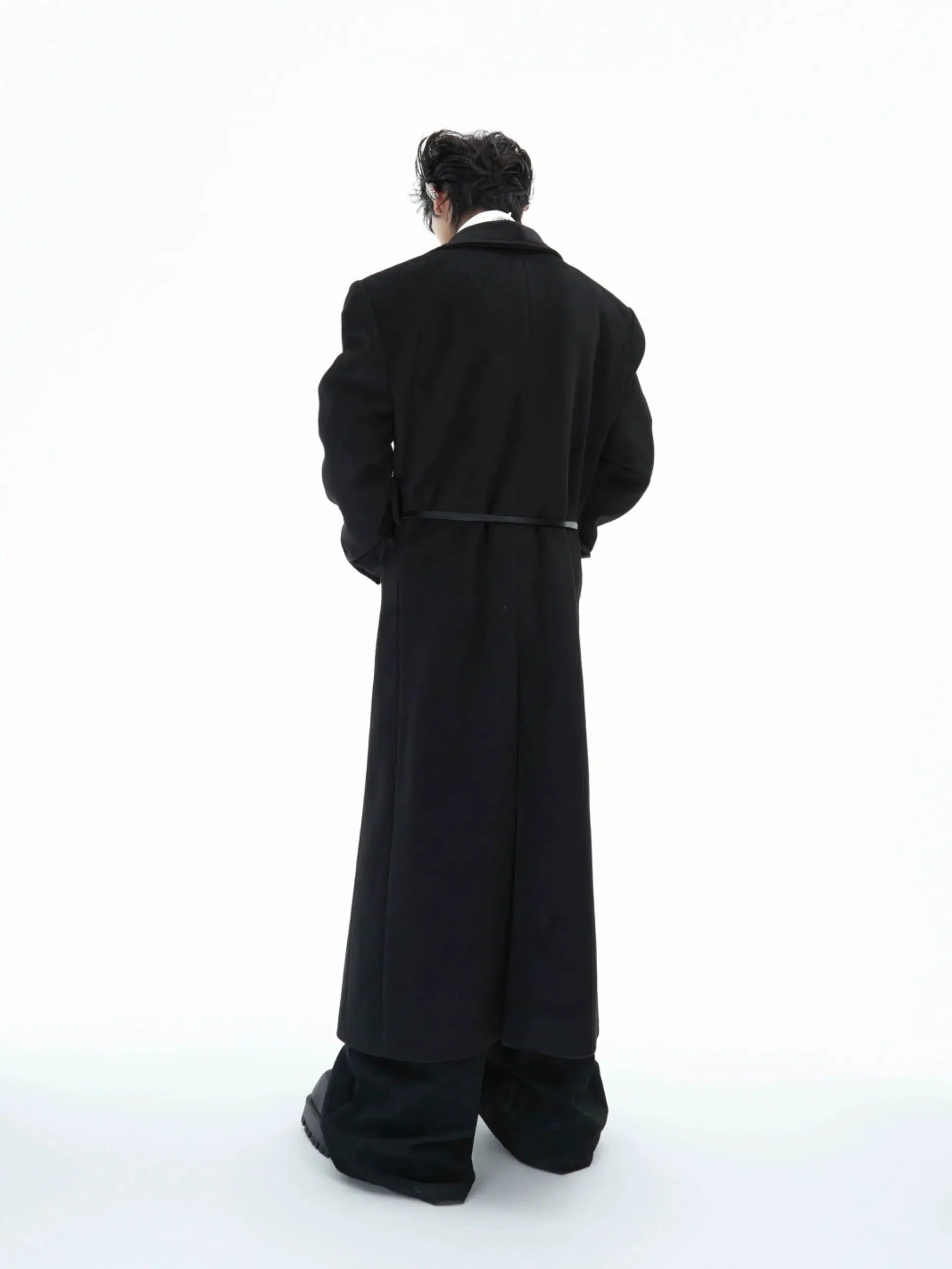 Deconstructed Woolen Long Coat with Metal Strap-ArguE CulturE