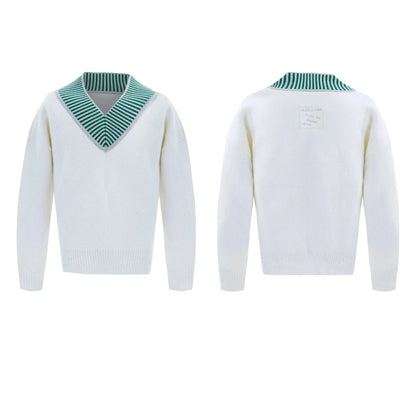 V-Neck Knitted Sweater with Contrast Trim-ArguE CulturE