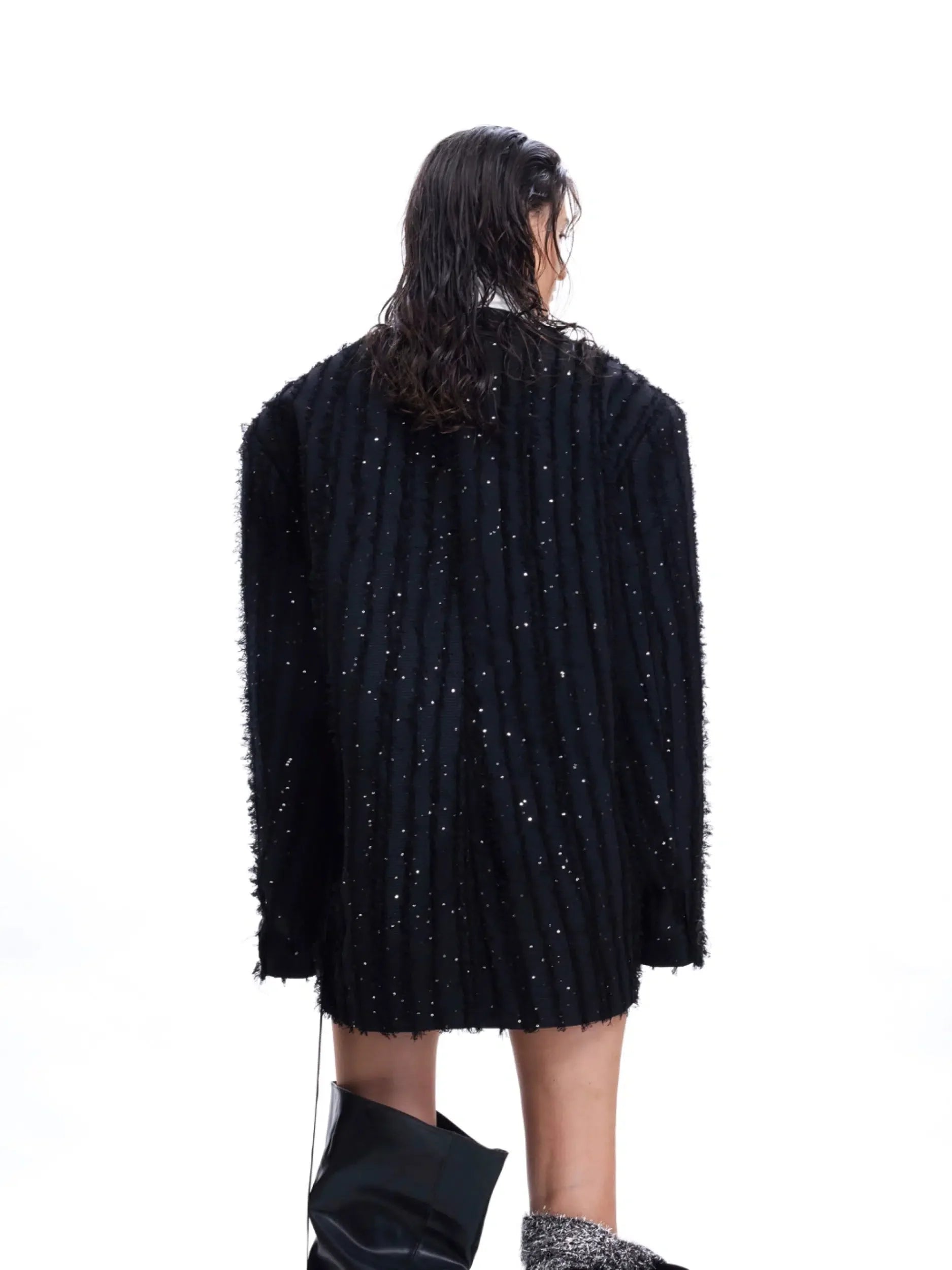 Sequin Tassel Collarless Suit Jacket-ArguE CulturE