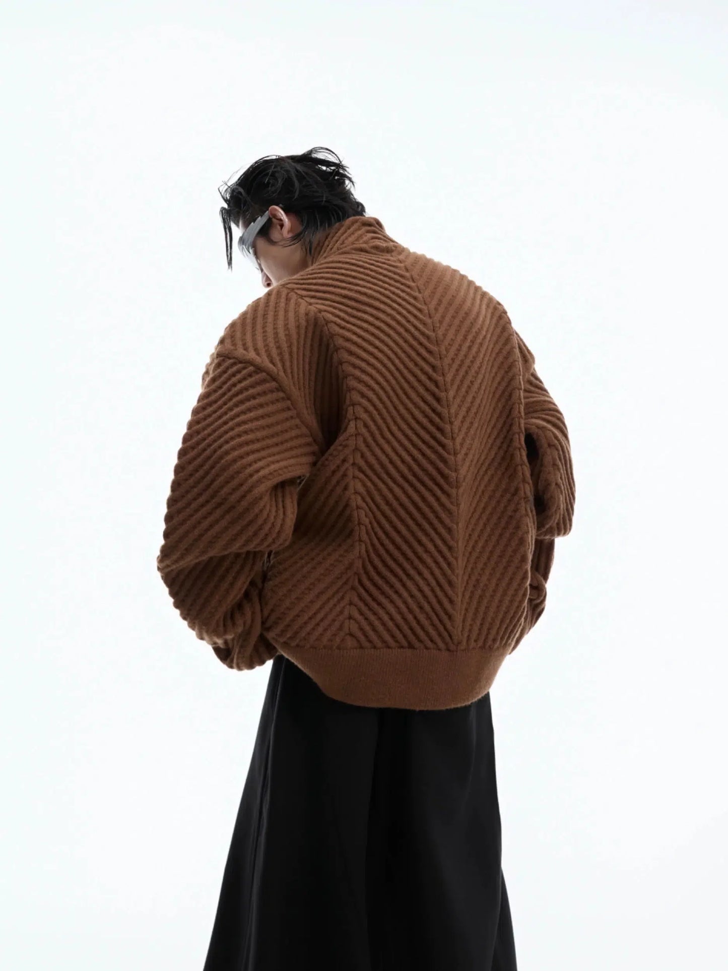 Pleated Knit V-Neck Cardigan-ArguE CulturE