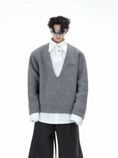 Two-piece Knitted Patchwork Lapel Pullover-ArguE CulturE