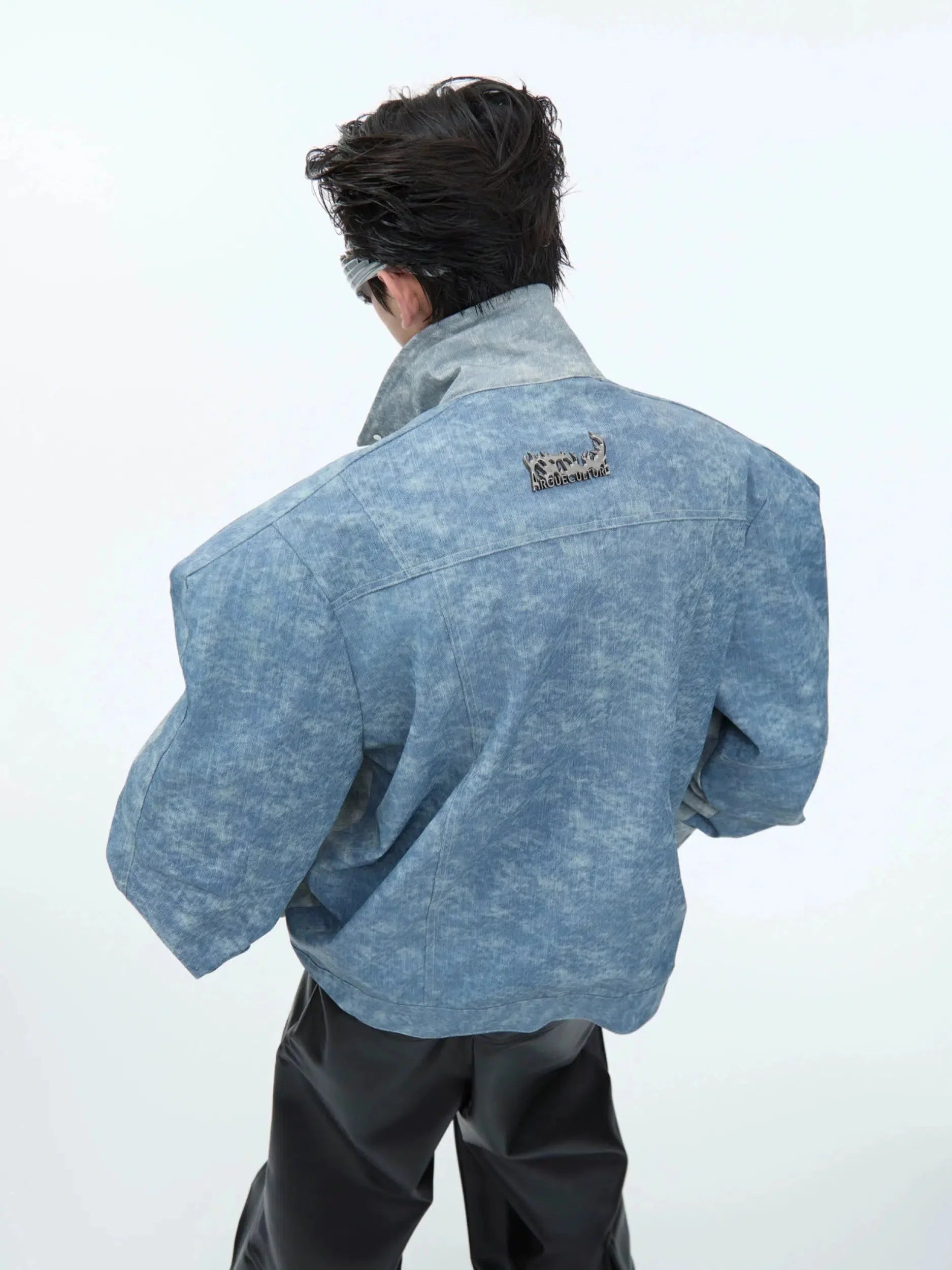 PU Leather Shoulder Pad Denim Jacket-ArguE CulturE