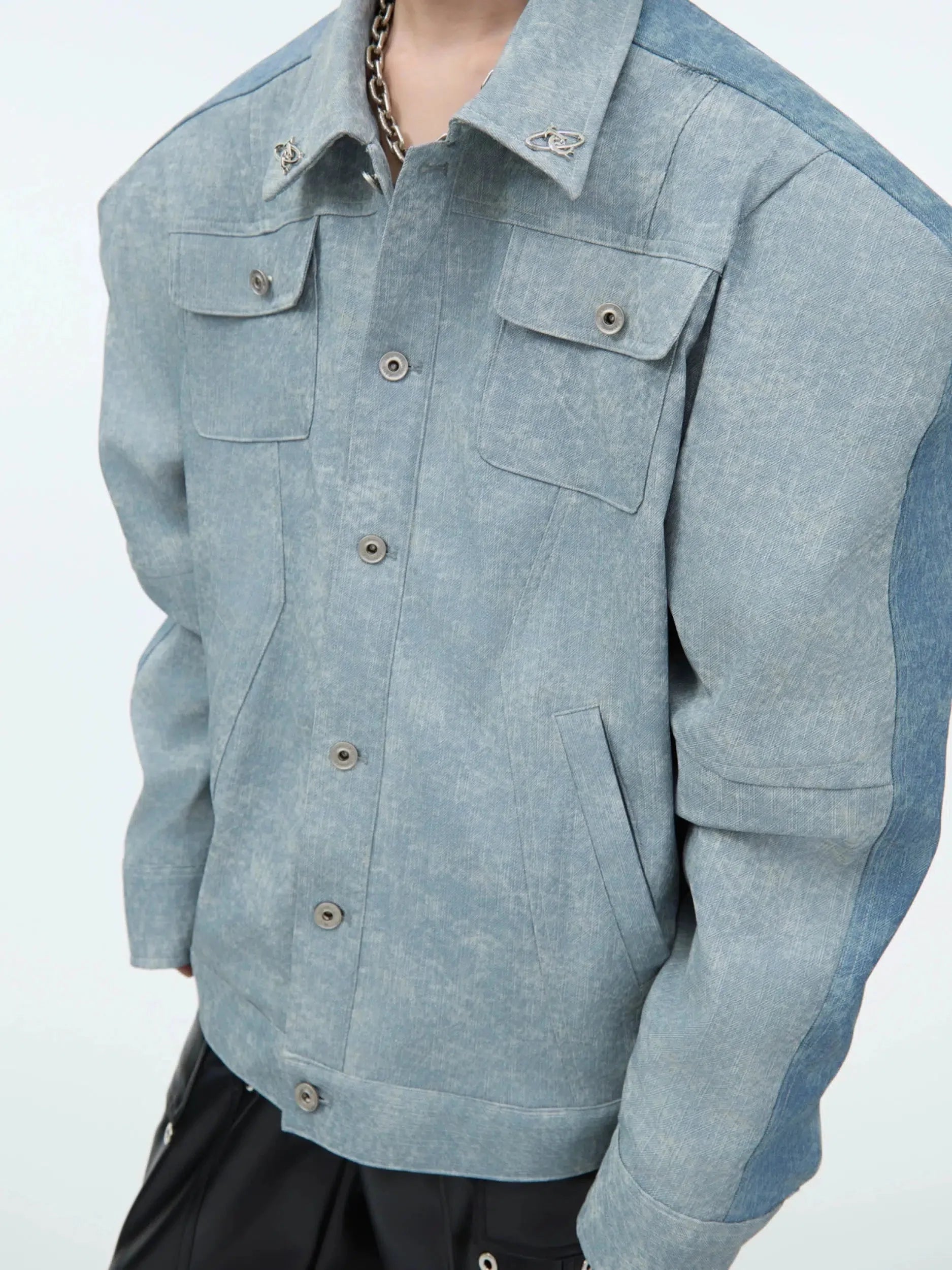 PU Leather Shoulder Pad Denim Jacket-ArguE CulturE