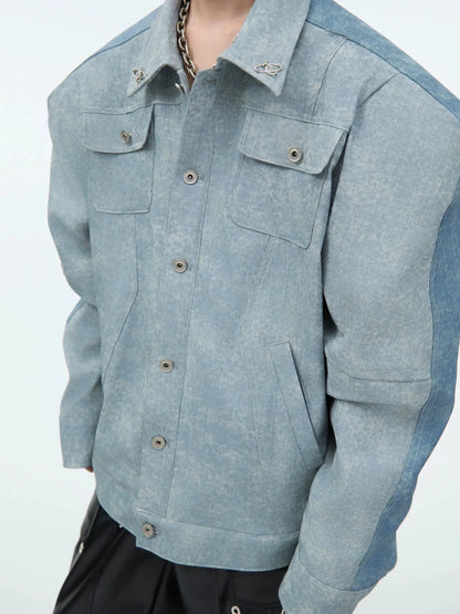 PU Leather Shoulder Pad Denim Jacket-ArguE CulturE